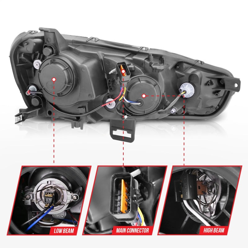 ANZO 2008-2015 Mitsubishi Lancer Projector Headlights w/ Halo Black (CCFL)-thumbmail-7