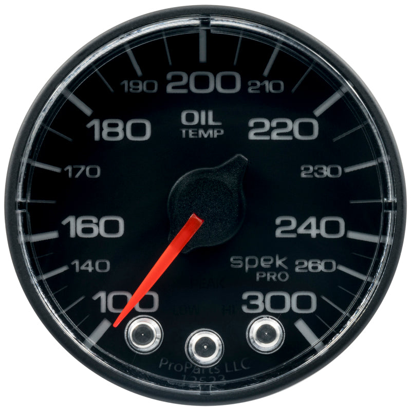 Autometer Spek-Pro Gauge Oil Temp 2 1/16in 300f Stepper Motor W/Peak & Warn Blk/Blk-thumbmail-1