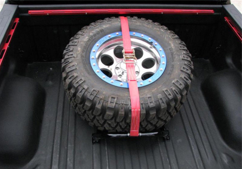 N-Fab Bed Mounted Tire Carrier Universal - Gloss Black - Red Strap-thumbmail-4