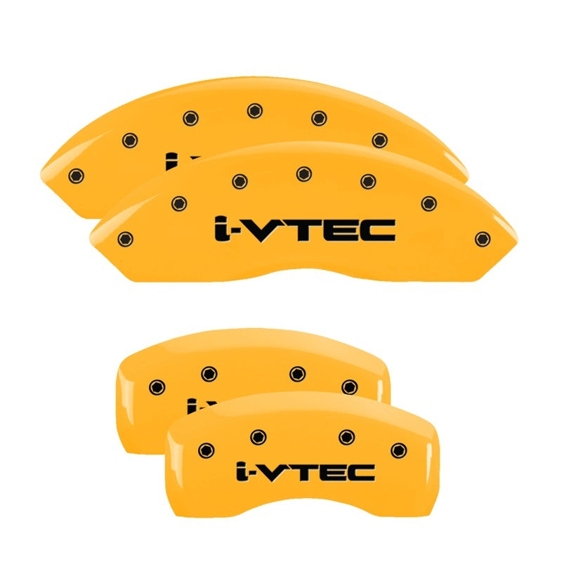 MGP 4 Caliper Covers Engraved Front & Rear I-Vtec Yellow Finish Black Char 2007 Honda Accord-thumbmail-1