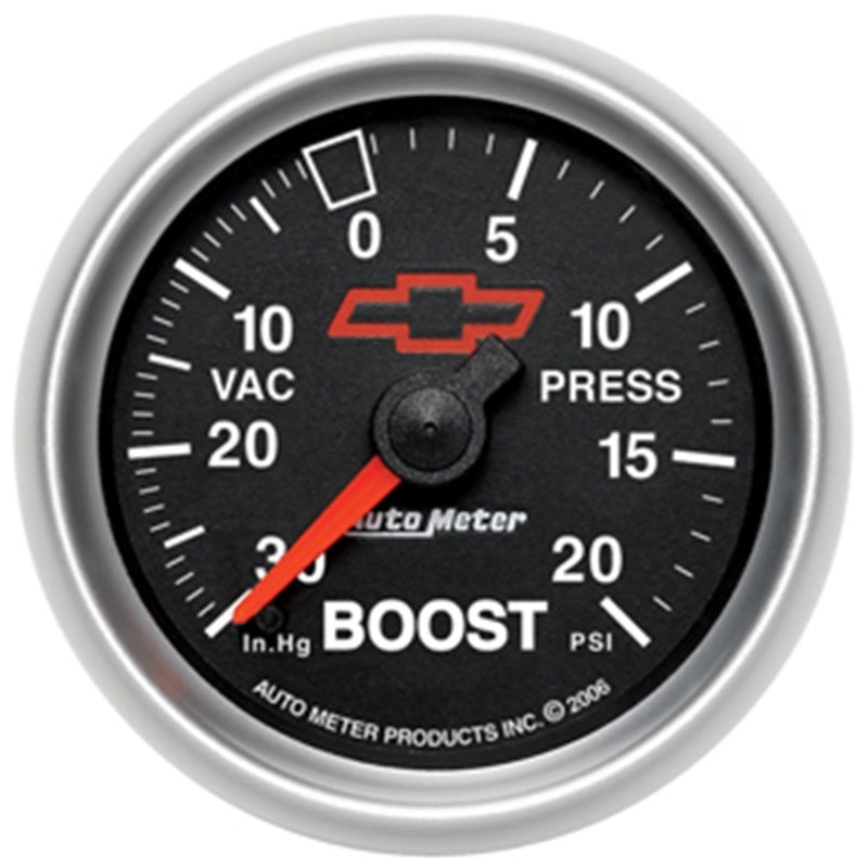 Autometer GM Bowtie Black 2-1/16in Boost/Vacuum 30in HG - 20 PSI Mechanical-thumbmail-1