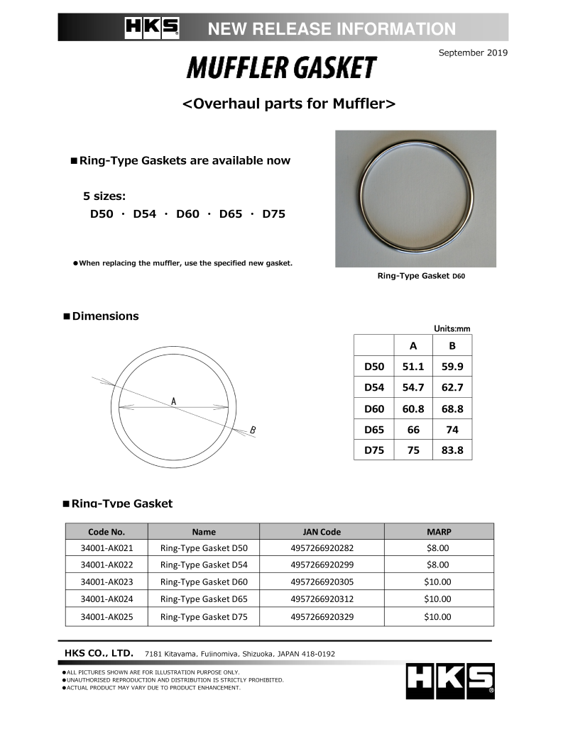 HKS Muffler Gasket 66mm ID 74mm OD-thumbmail-1