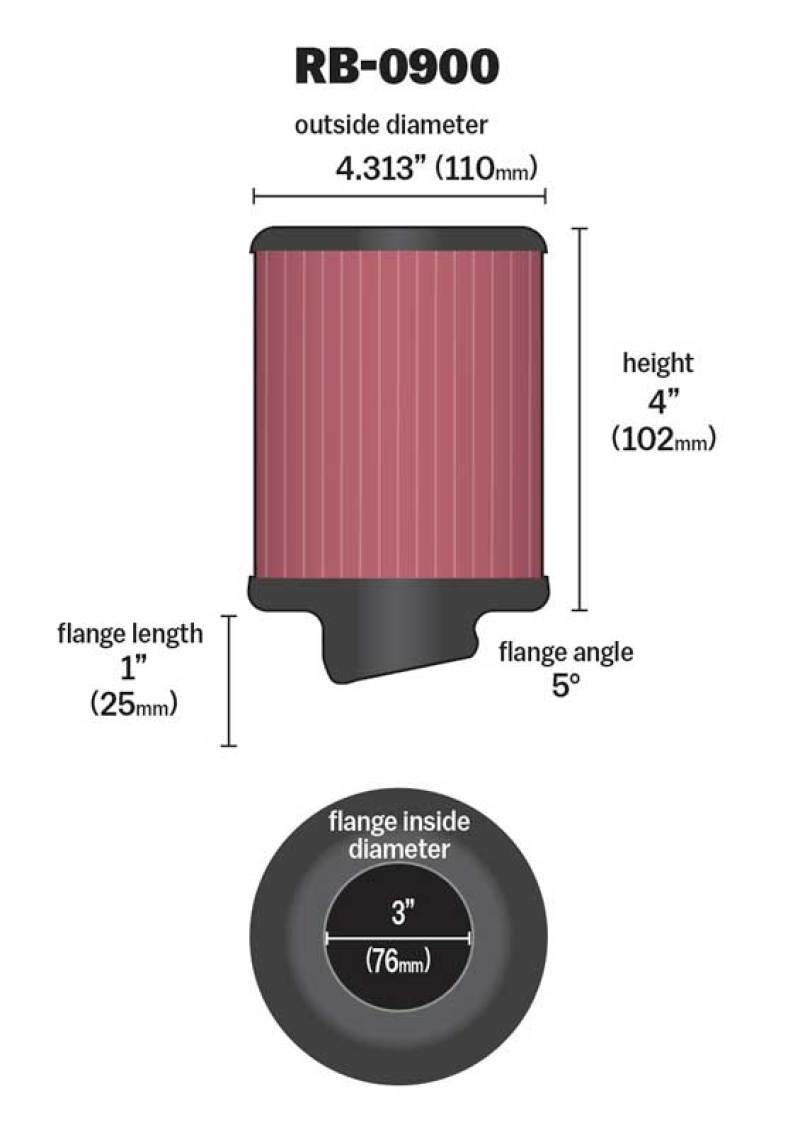 K&N Universal Rubber Filter 3 inch 5 Degree FLG 4 1/2 inch OD 4 inch Height-thumbmail-7