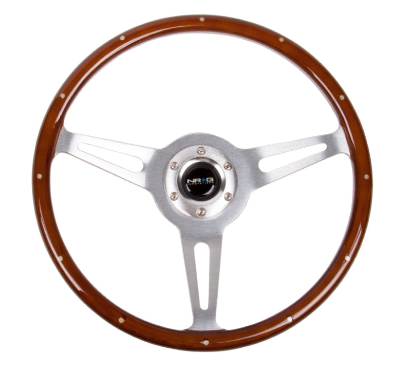NRG Classic Wood Grain Steering Wheel (365mm) Wood w/Metal Inserts & Brushed Alum. 3-Spoke Center-thumbmail-1