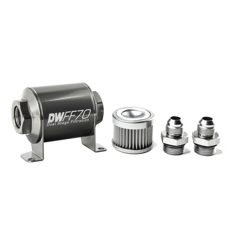 DeatschWerks Stainless Steel 8AN 10 Micron Universal Inline Fuel Filter Housing Kit (70mm)-thumbmail-1