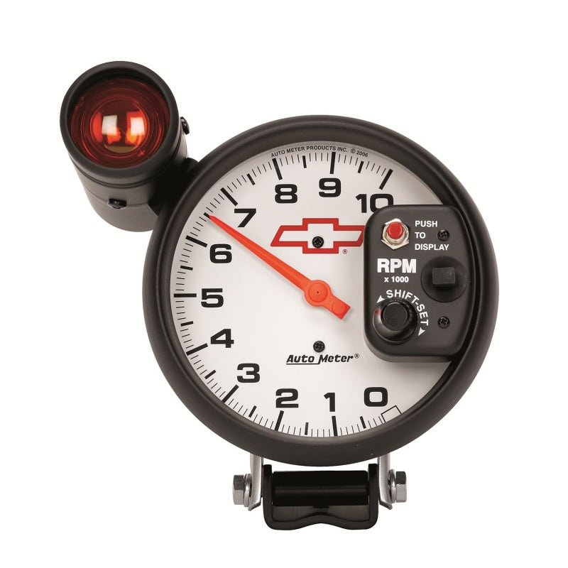AutoMeter 5in (127mm) Pedestal Tachometer, 0-10,000 RPM, Chevy Red Bowtie-thumbmail-1