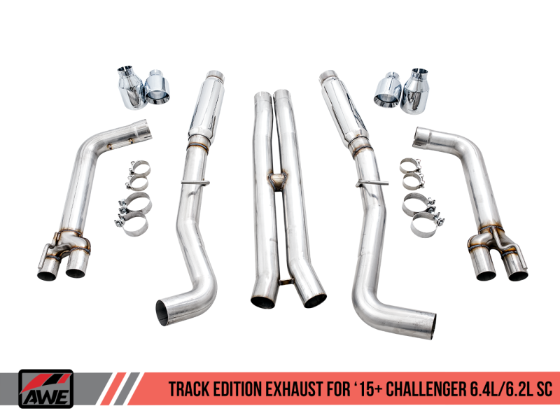 AWE Tuning 2015+ Dodge Challenger 6.4L/6.2L SC Track Edition Exhaust - Quad Chrome Silver Tips-thumbmail-6