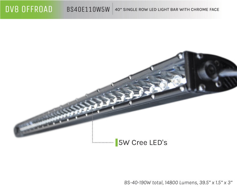 DV8 Offroad 40in Light Bar Slim 190W Spot 5W CREE LED - Black-thumbmail-3
