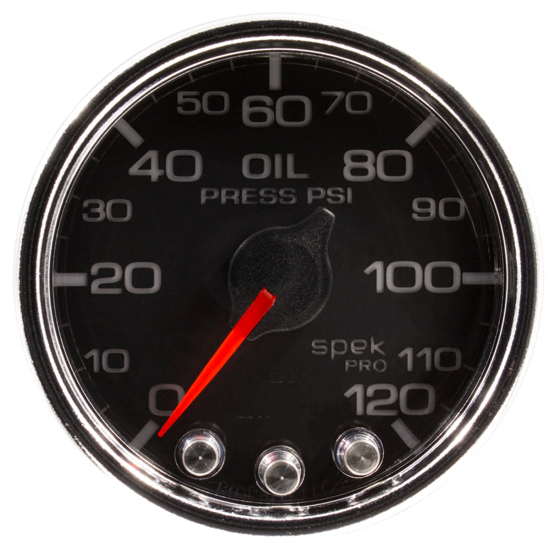 Autometer Spek-Pro Gauge Oil Press 2 1/16in 120psi Stepper Motor W/Peak & Warn Blk/Chrm-thumbmail-1