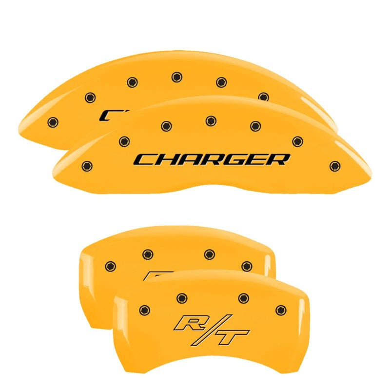 MGP 4 Caliper Covers Engraved Front Charger Engraved Rear RT Yellow finish black ch-thumbmail-2