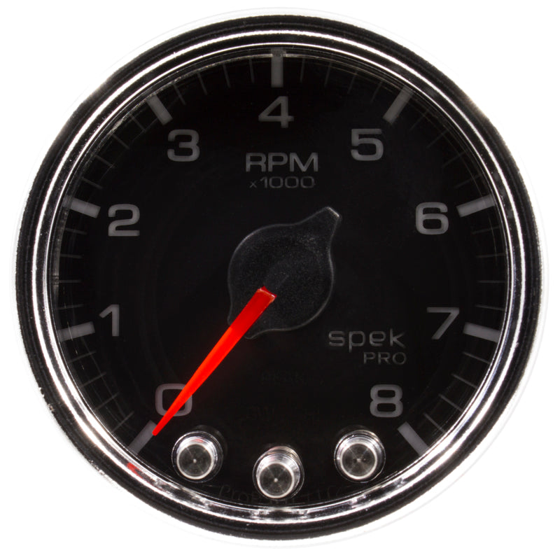 Autometer Spek-Pro Gauge Tach 2 1/16in 8K Rpm W/ Shift Light & Peak Mem Blk/Chrm-thumbmail-1