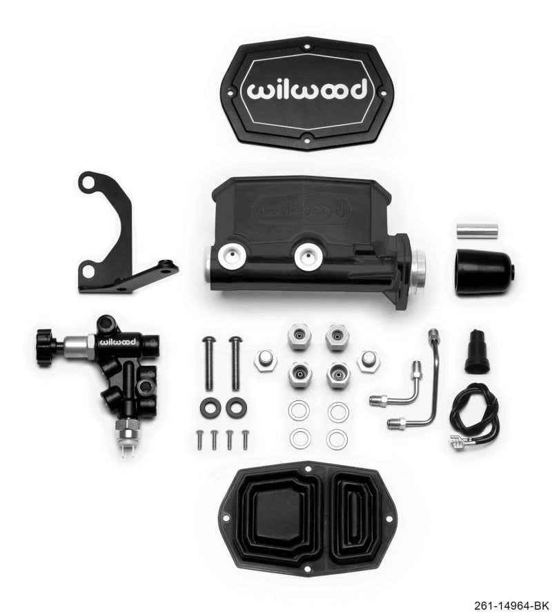 Wilwood Compact Tandem M/C - 1.12in Bore - w/Bracket and Valve - Black-thumbmail-1