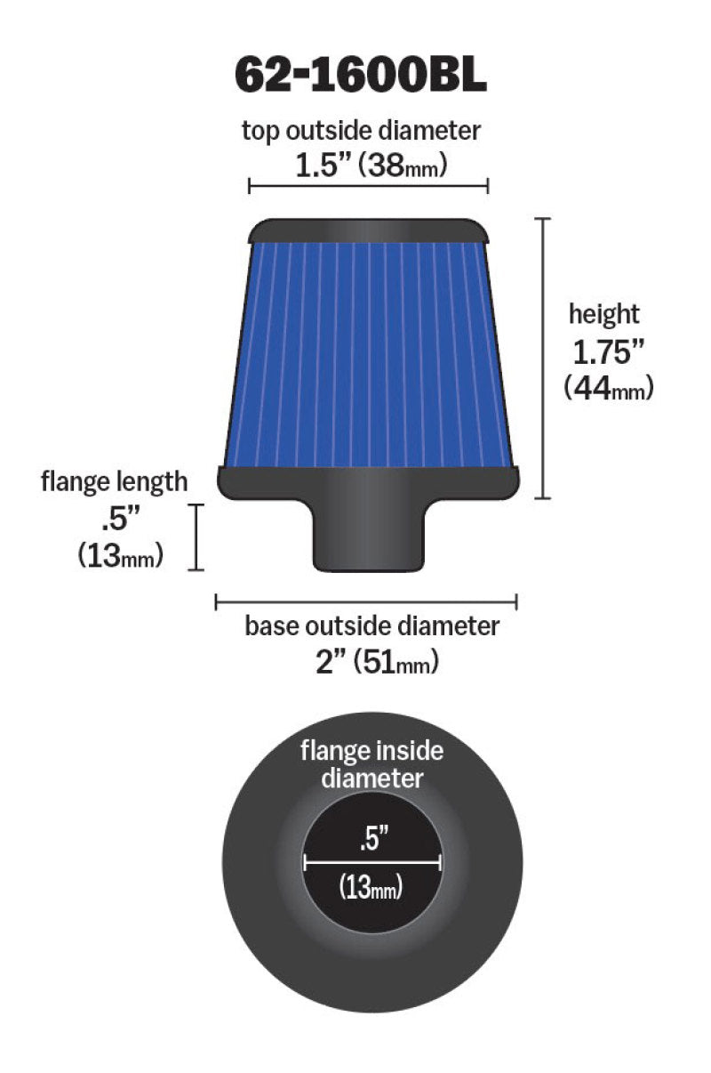 K&N 2in Base OD x .375in Flange ID x 1.75in H Rubber Base Crankcase Vent Filter - Blue-thumbmail-2