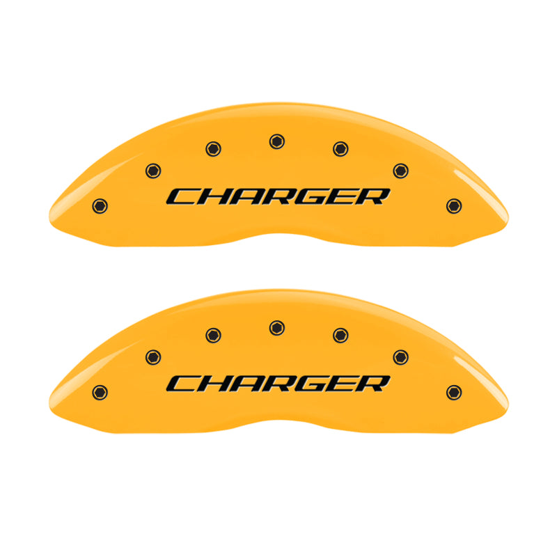 MGP 4 Caliper Covers Engraved Front & Rear Block/Charger Yellow Finish Black Char 2006 Dodge Charger-thumbmail-2
