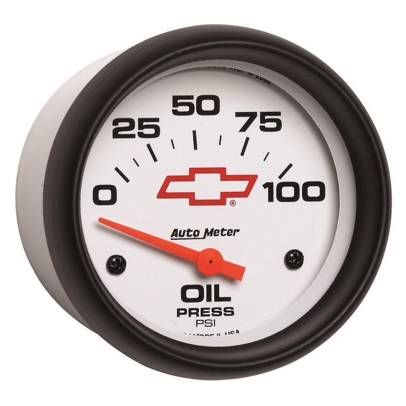 AutoMeter Gauge Oil Pressure 2-5/8in. 100PSI Electric Chevy Red Bowtie White-thumbmail-2