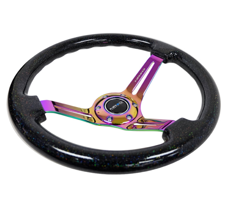 NRG Reinforced Steering Wheel (350mm / 3in. Deep) Blk Multi Color Flake w/ Neochrome Center Mark-thumbmail-2