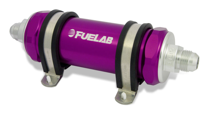 Fuelab 858 In-Line Fuel Filter Long -8AN In/Out 10 Micron Fabric w/Check Valve - Purple-thumbmail-1
