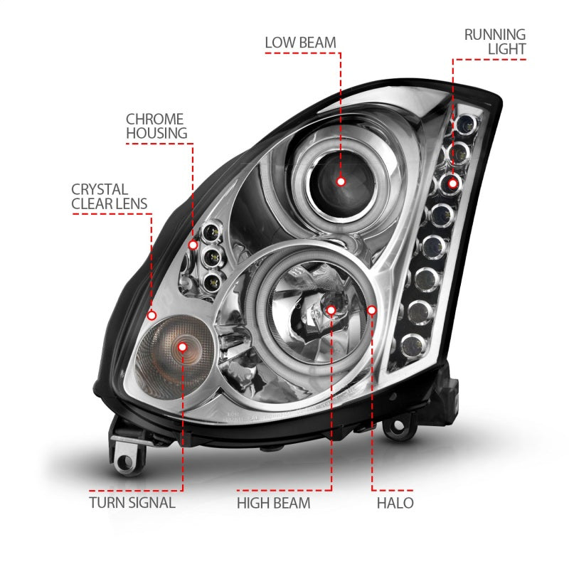 ANZO 2003-2007 Infiniti G35 Projector Headlights w/ Halo Chrome (CCFL) (HID Compatible)-thumbmail-6