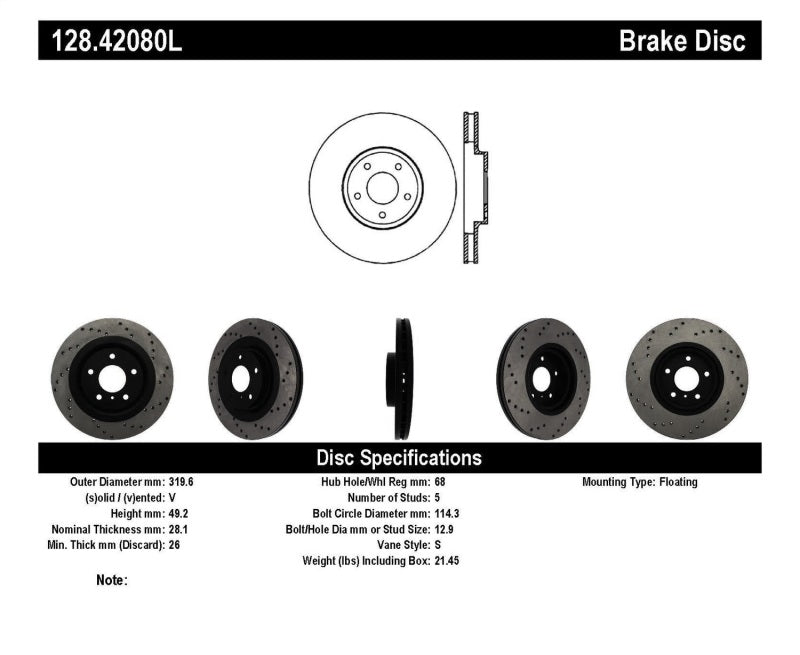 StopTech 08-09 Infiniti EX35 / 05-08 G35 / 09 G37 / 06-09 M35/M45 Drilled Left Front Rotor-thumbmail-1