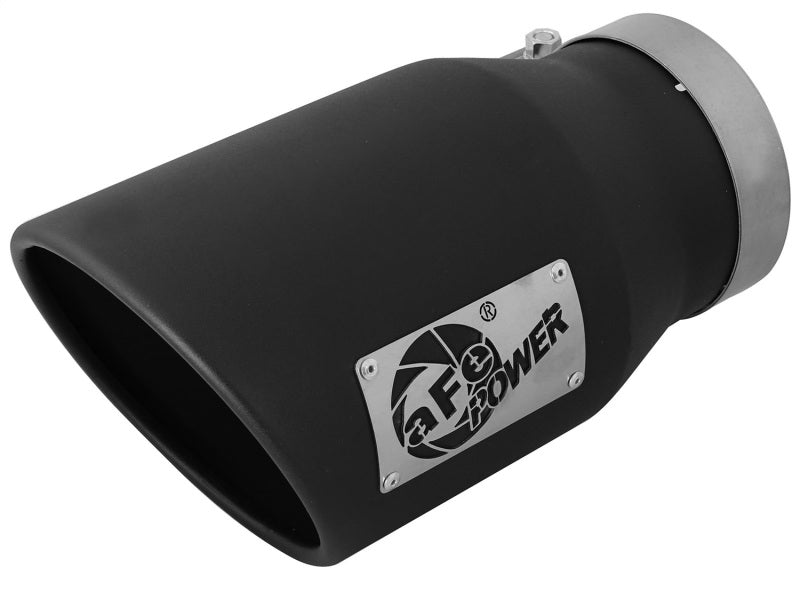 aFe MACHForce XP 5in 304 Stainless Steel Exhaust Tip 5 In x 7 Out x 12L in Bolt On Right - Black-thumbmail-1