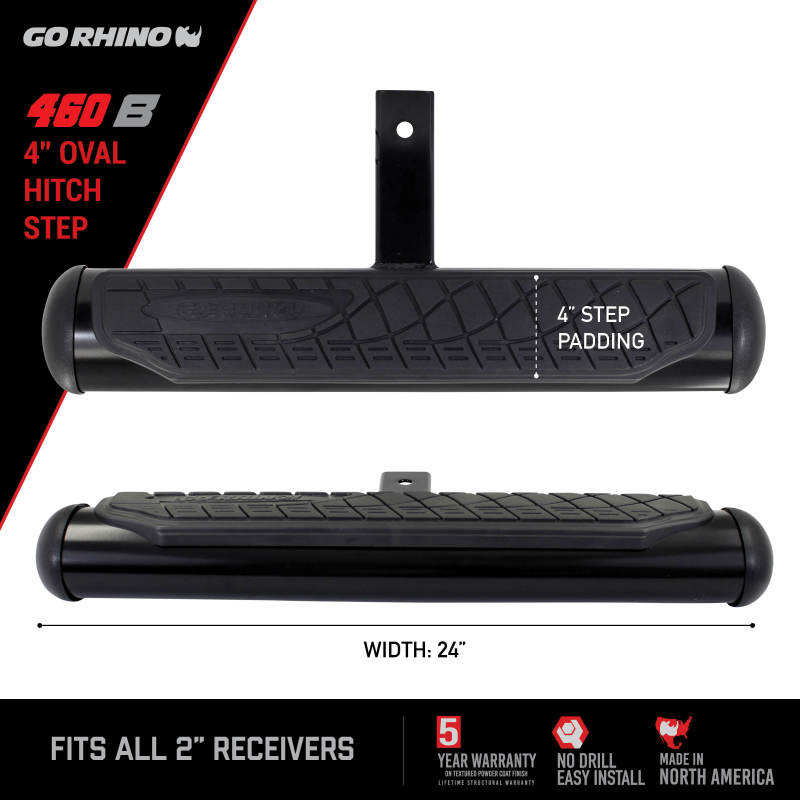 Go Rhino 4in Oval Hitch Step - Black-thumbmail-3