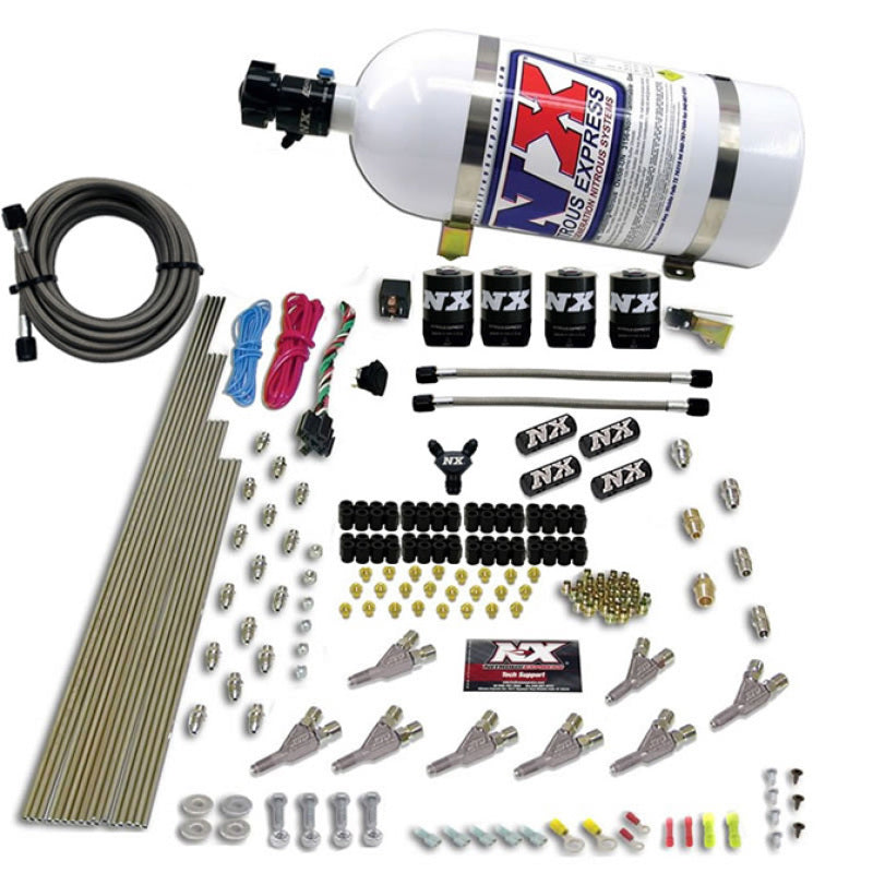 Nitrous Express STD Nozzle Nitrous Kit (200-500HP) Gas w/Dist Block & 4 Solenoids w/10lb Bottle-thumbmail-1