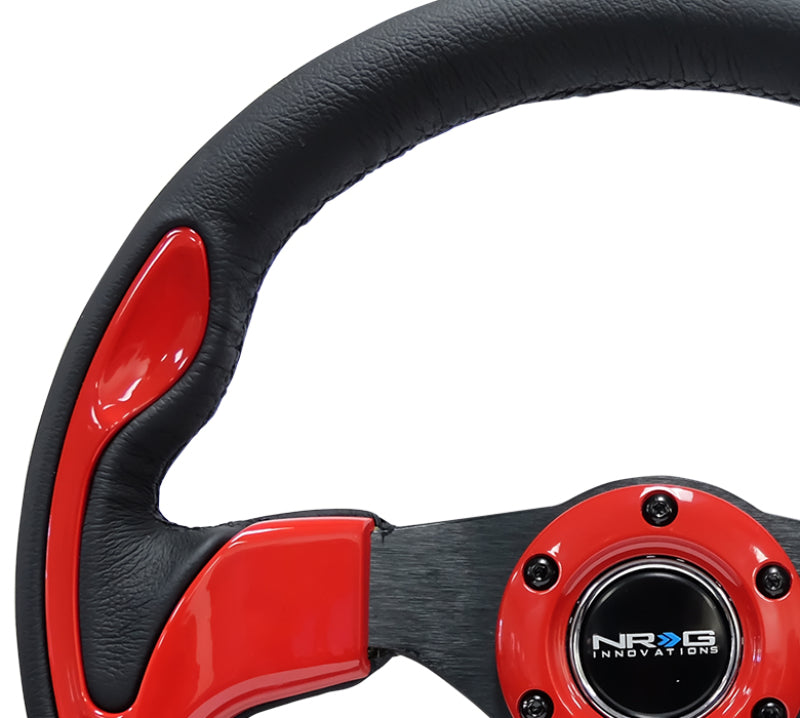 NRG Reinforced Steering Wheel (320mm) Blk w/Red Trim & 5mm 3-Spoke-thumbmail-2