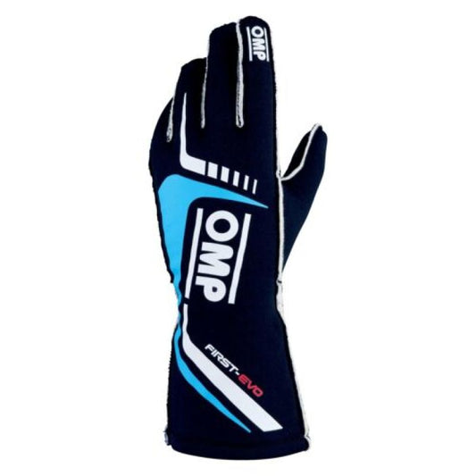 OMP First Evo Gloves Blu Navy/Ciano - Size L (Fia 8856-2018)