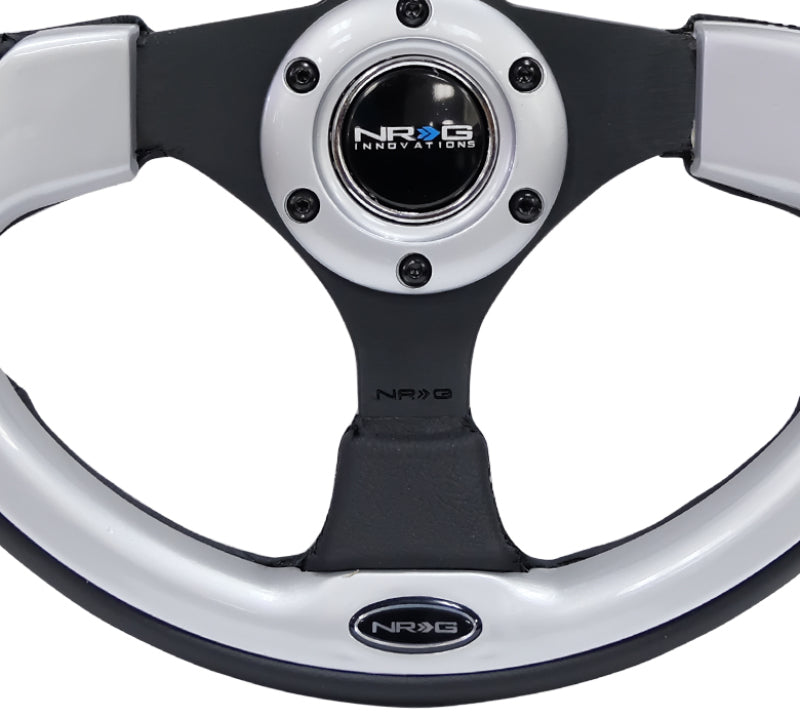 NRG Reinforced Steering Wheel (320mm) Blk w/Silver Trim & 5mm 3-Spoke-thumbmail-3