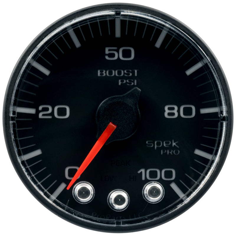 Autometer Spek-Pro Gauge Boost 2 1/16in 100psi Stepper Motor W/Peak & Warn Blk/Blk-thumbmail-1