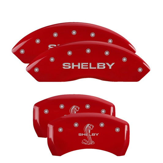 MGP 4 Caliper Covers Engraved Front Shelby Engraved Rear Tiffany Snake Red finish silver ch