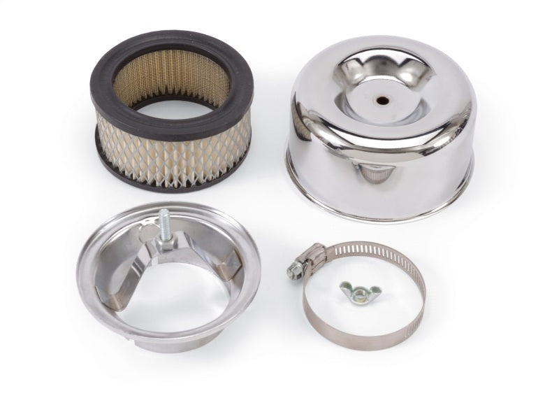 Edelbrock Air Cleaner 94 Series Round Steel Top 4 65In Dia X 3 125In 2 63In ID Raised Base Chrome-thumbmail-1