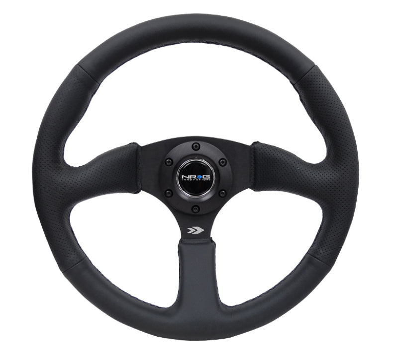 NRG Reinforced Steering Wheel (350mm / 2.5in. Deep) Blk Leather Comfort Grip w/5mm Matte Blk Spokes-thumbmail-2