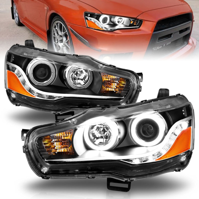 ANZO 2008-2015 Mitsubishi Lancer Projector Headlights w/ Halo Black (CCFL)-thumbmail-1