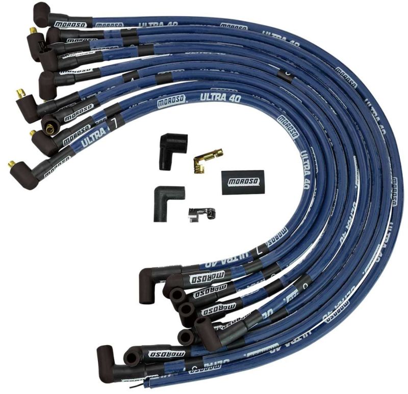 Moroso Chevrolet Small Block Ignition Wire Set - Ultra 40 - Sleeved - Non-HEI - 90 Degree - Blue-thumbmail-1