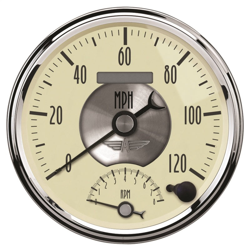 AutoMeter Gauge Tach/Speedo 5in. 120MPH & 8K RPM Elec. Program. Prestige Antq. Ivory-thumbmail-1