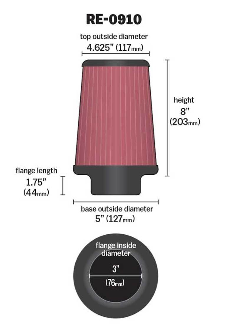 K&N Universal Rubber Filter 3inch FLG / 5inch OD-B / 4-5/8inch OD-T / 8inch H-thumbmail-6