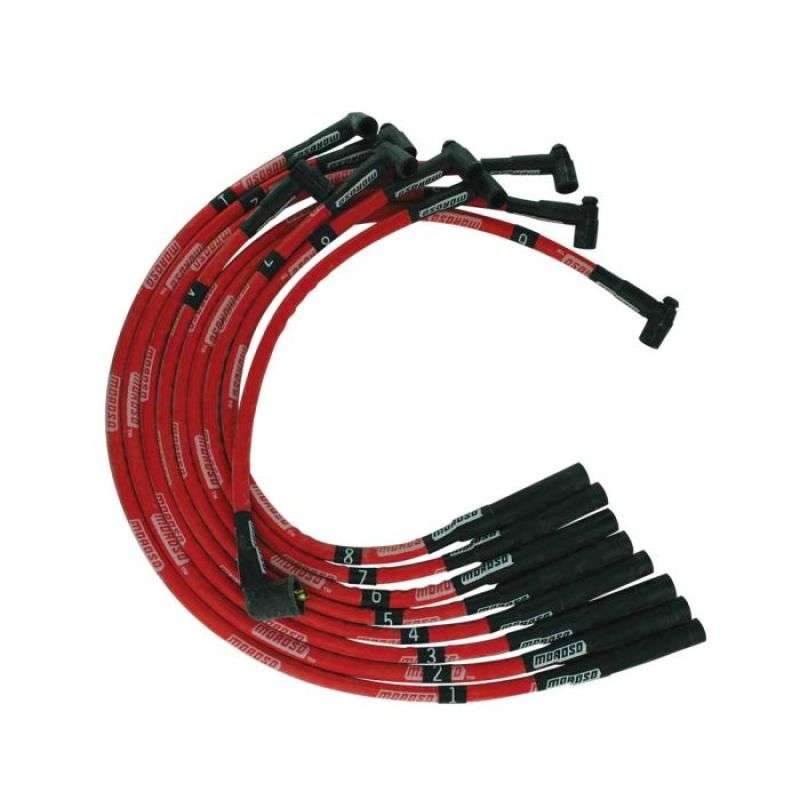 Moroso SB Chrysler Mopar 273/318/340/360 Str Plug Boots HEI Sleeved Ultra Spark Plug Wire Set - Red-thumbmail-1