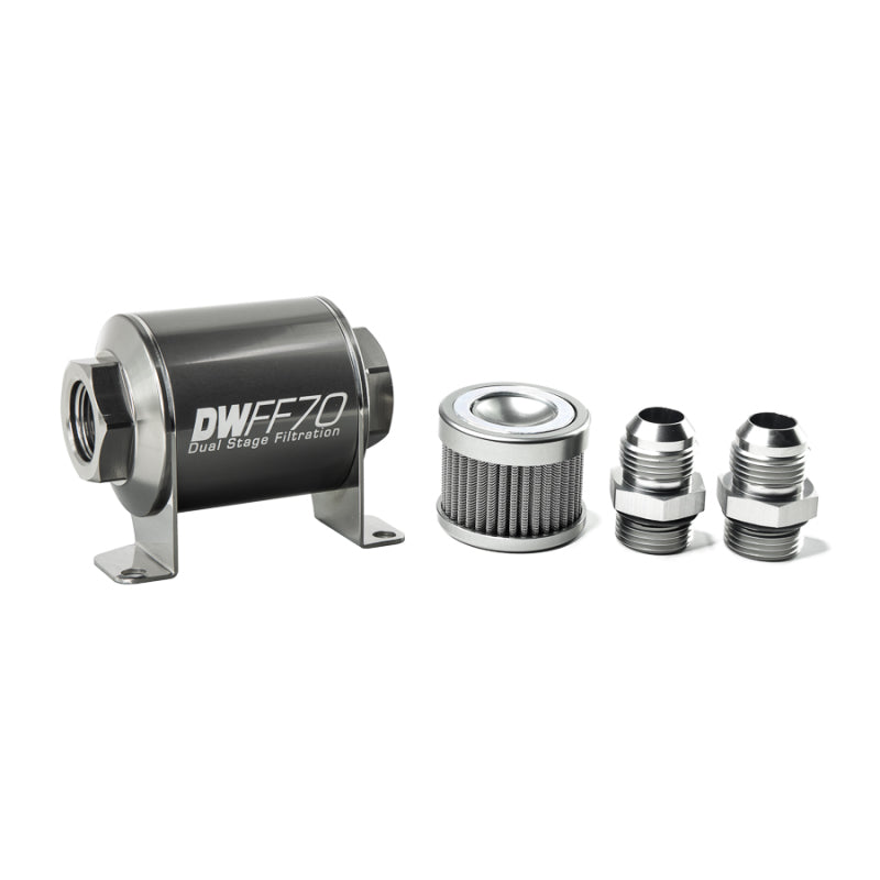 DeatschWerks Stainless Steel 10AN 100 Micron Universal Inline Fuel Filter Housing Kit (70mm)-thumbmail-1