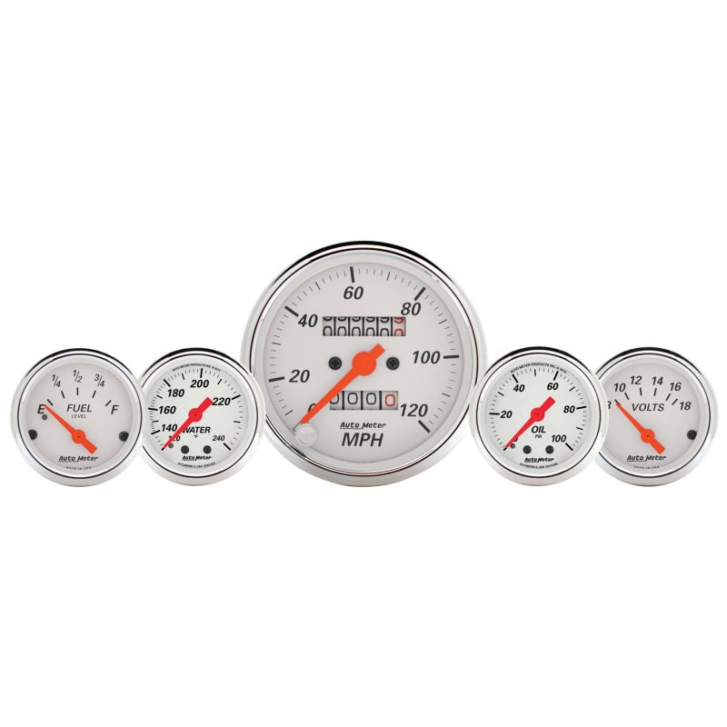 AutoMeter Gauge Kit 5 Pc. 3-1/8in. & 2-1/16in. Mech. Speedo. Wtmp & Oilp Arctic Wht-thumbmail-2