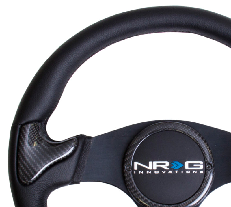 NRG Carbon Fiber Steering Wheel (350mm) Blk Frame Blk Stitching w/Rubber Cover Horn Button-thumbmail-2