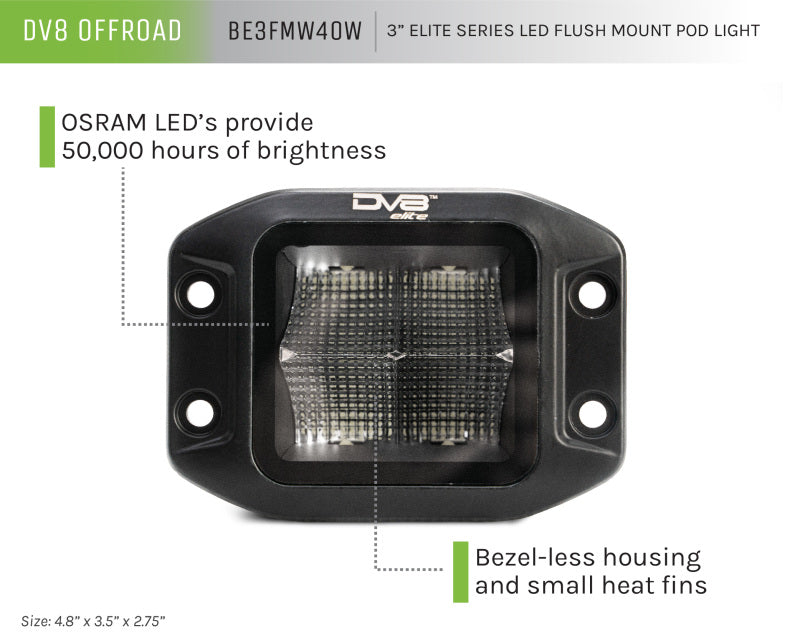 DV8 Offroad Elite Series 3in Cube LED Light 40W Spot 3W LED-thumbmail-3