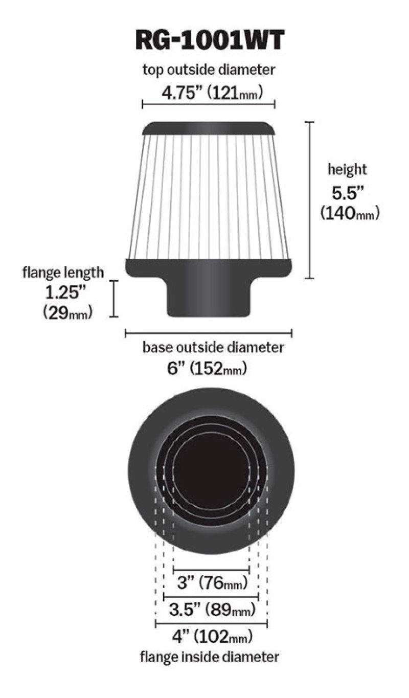 K&N Universal Filter Chrome Round Tapered White - 4in Flange ID x 1.125in Flange Length x 5.5in H-thumbmail-6