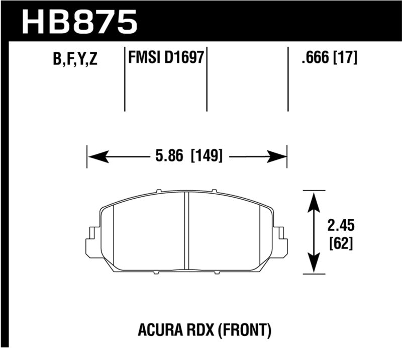 Hawk 14-17 Acura RDX/RLX Performance Ceramic Street Front Brake Pads-thumbmail-1