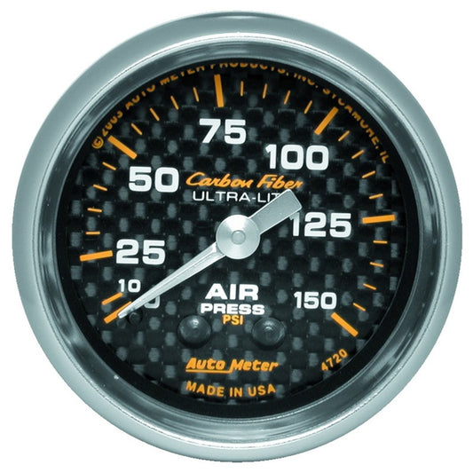 Autometer Carbon Fiber 52mm 150 PSI Mechanical Air Pressure Gauge