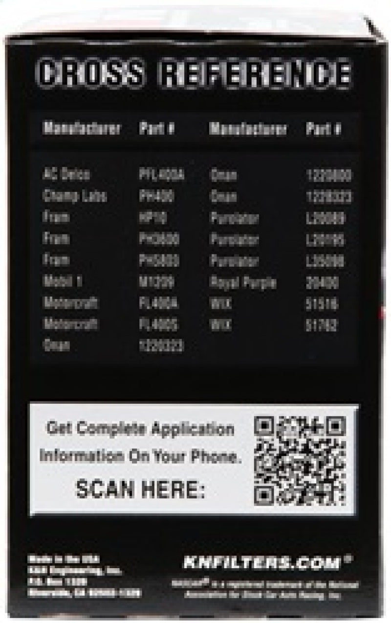 K&N Oil Filter for Ford/Lincoln/Mercury/Mazda/Chrysler/Dodge/Jeep/Jaguar 3in OD x 5.063in H-thumbmail-5