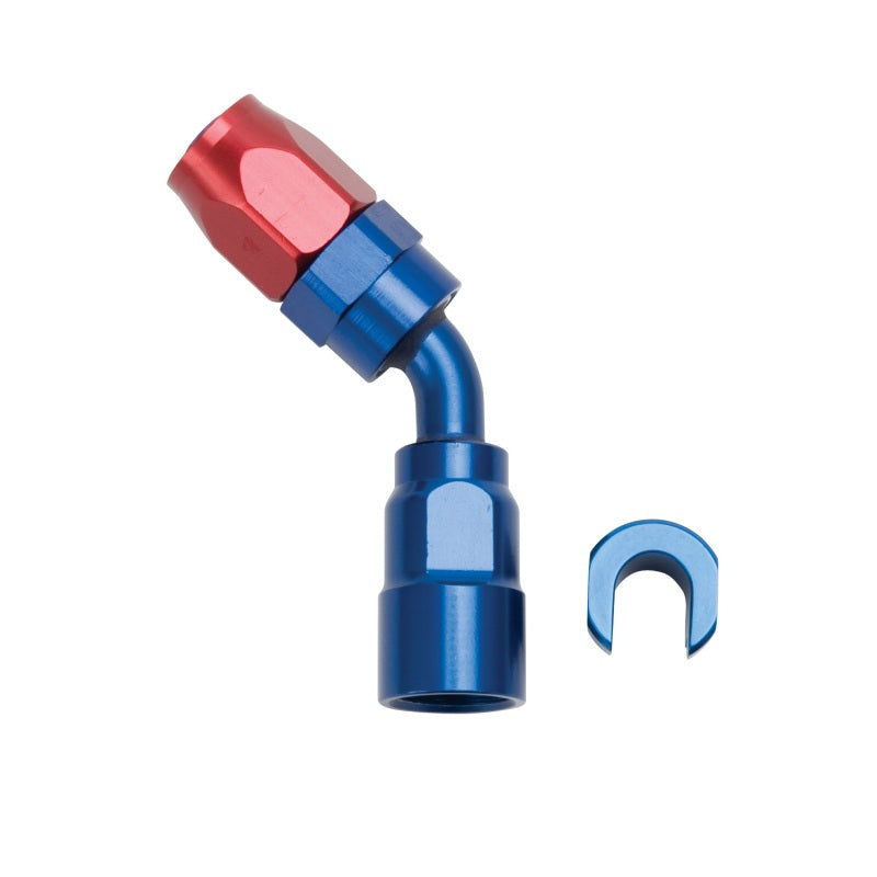 Russell Performance 3/8in SAE Quick Disc Female to -6 Hose Red/Blue 45 Degree Hose End-thumbmail-3