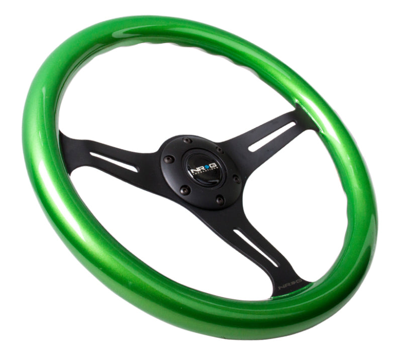 NRG Classic Wood Grain Steering Wheel (350mm) Green Pearl/Flake Paint w/Black 3-Spoke Center-thumbmail-2