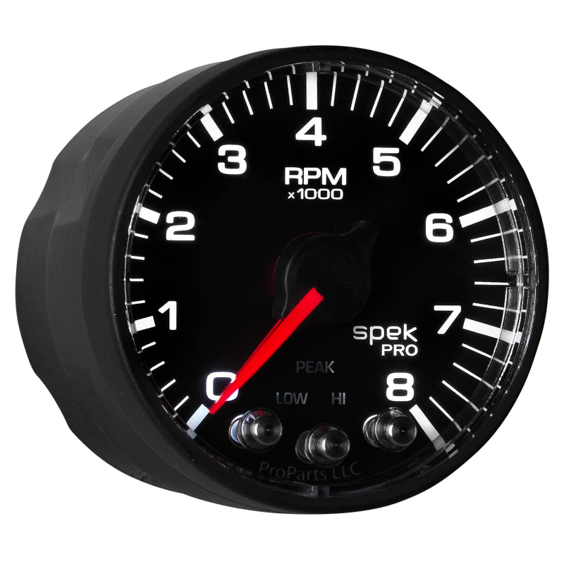 Autometer Spek-Pro Black 2 1/16 inch 8K RPM Tach w/ Shift Light and Peak Memory-thumbmail-3