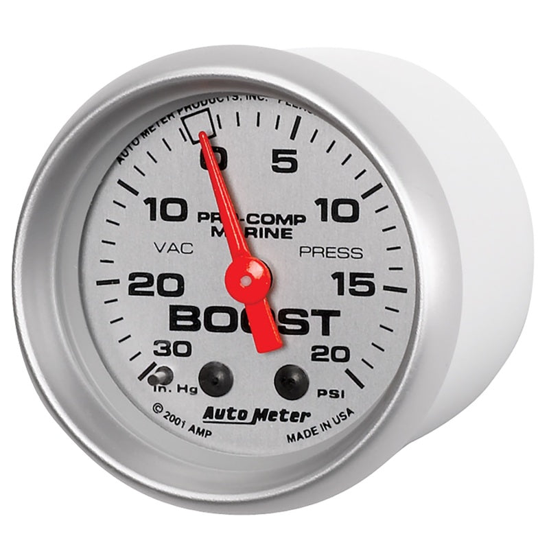 Autometer Marine Silver Ultra-Lite 2-1/16in 0-30 HG / 0-20 PSI Vacuum / Boost Gauge-thumbmail-2